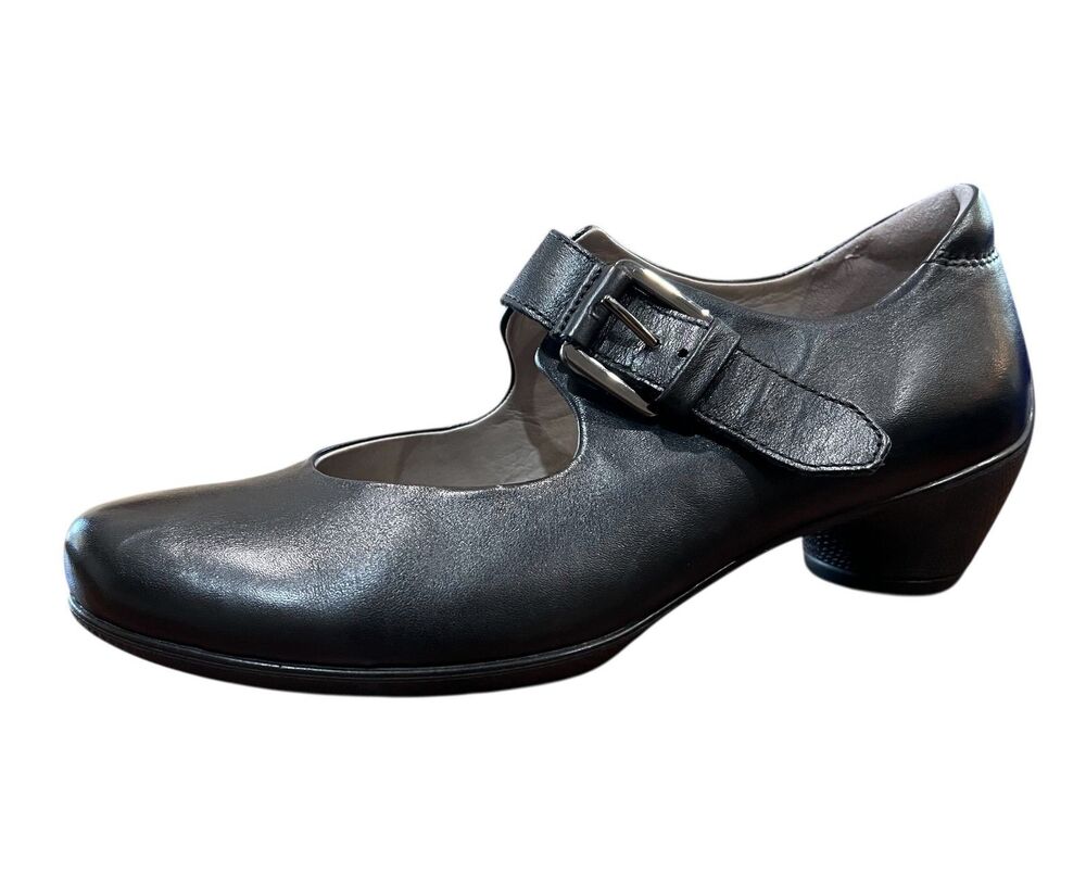 Ecco Black Leather Mary Jane Pumps EU 38 / US 7-7.5 Officecore Career Church